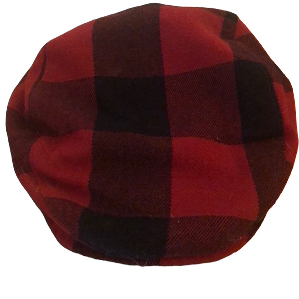 Newsboy Cap Flat Hat  Red Black Plaid S/M